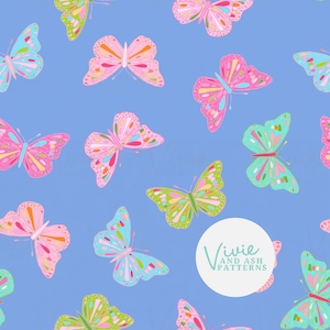 Farfalle blu rosa, motivo ripetuto senza soluzione di continuità, motivo ripetuto senza soluzione di continuità con farfalle per uso commerciale