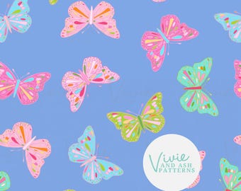 Butterfly Seamless Pattern  by VivieAndAsh: Blue, Pink, Commercial Use   (Digital)