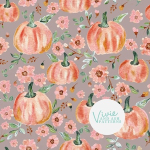 Watercolor Pumpkin Floral Seamless Pattern, Fall Seamless Halloween File, Seamless Fall Repeat Pattern File, Halloween Repeating Pattern