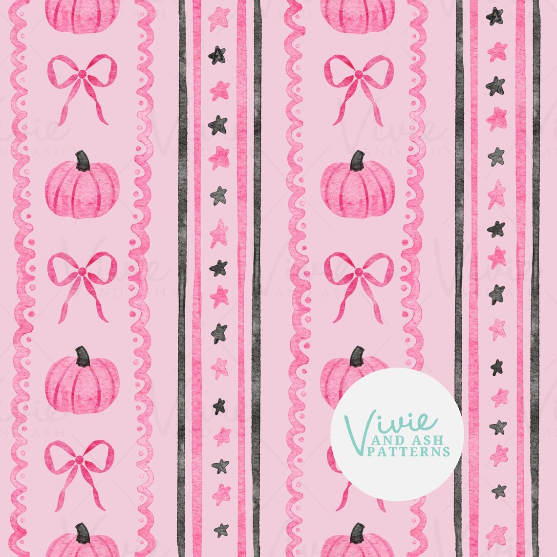 Pink Pumpkins and Bows Halloween Seamless Pattern by Vivieandash ...