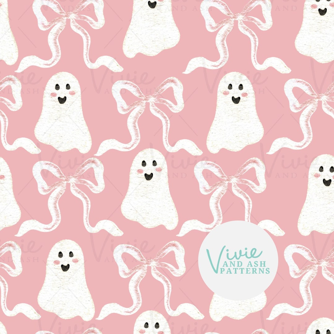 Pink and White Ghosts and Bows Halloween Seamless Pattern, Seamless ...