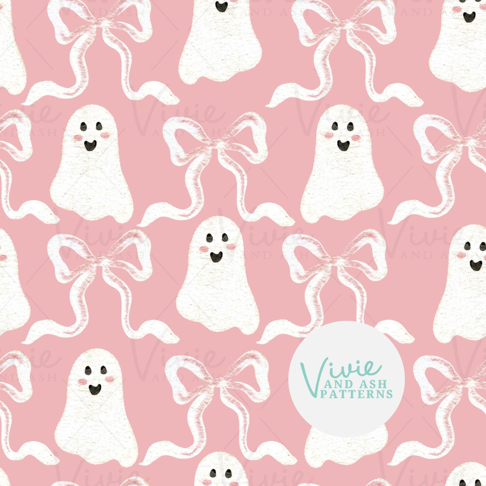 Pink and White Ghosts and Bows Halloween Seamless Pattern, Seamless ...
