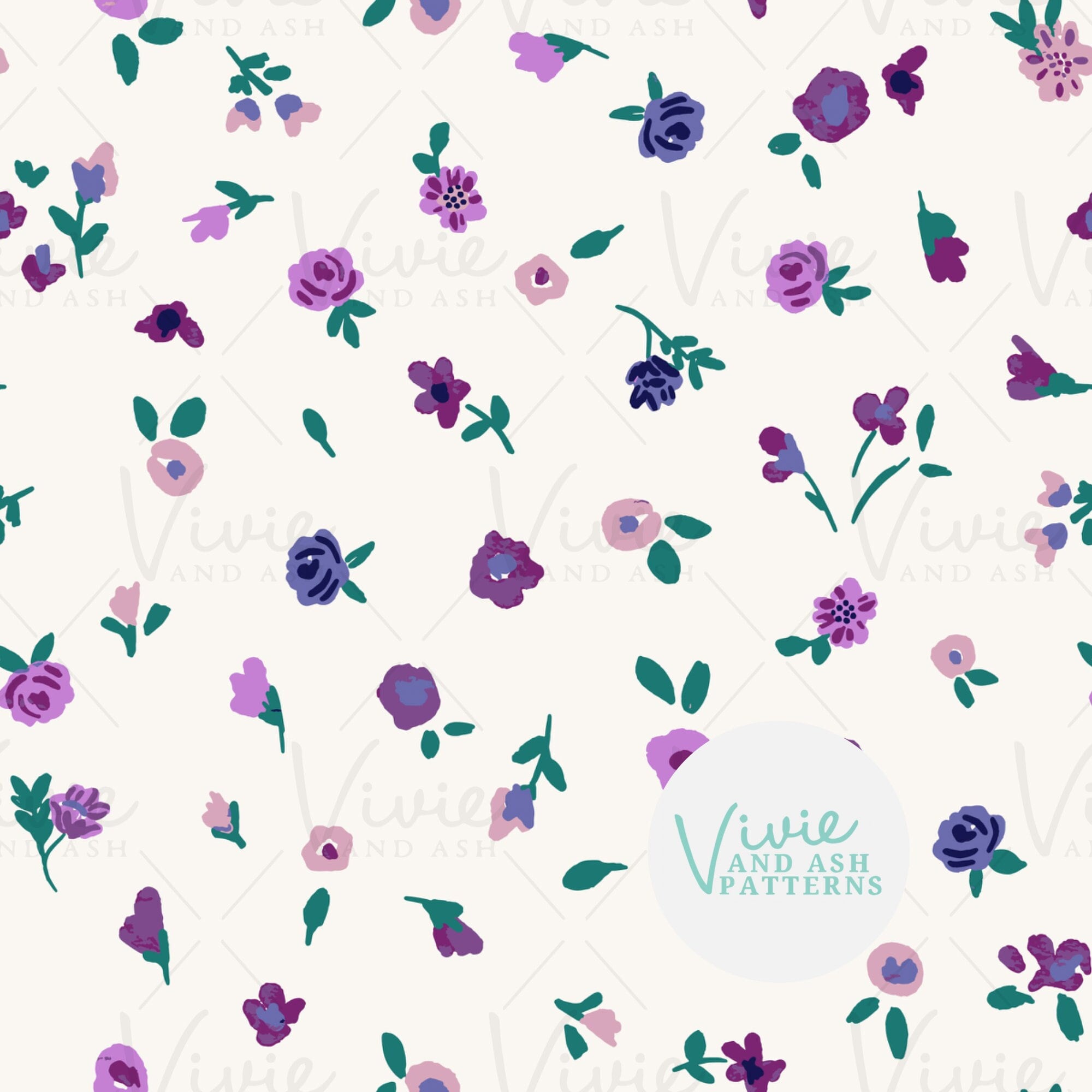 Purple Ditsy Floral Seamless Repeating Pattern, Fall Floral Seamless Pattern, Digital Floral File for Commercial Use,  Lavender Floral