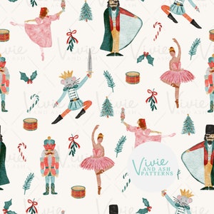 Quebra-nozes em aquarela, padrão sem emendas de Natal, balé de Natal, repetição sem emendas para uso comercial