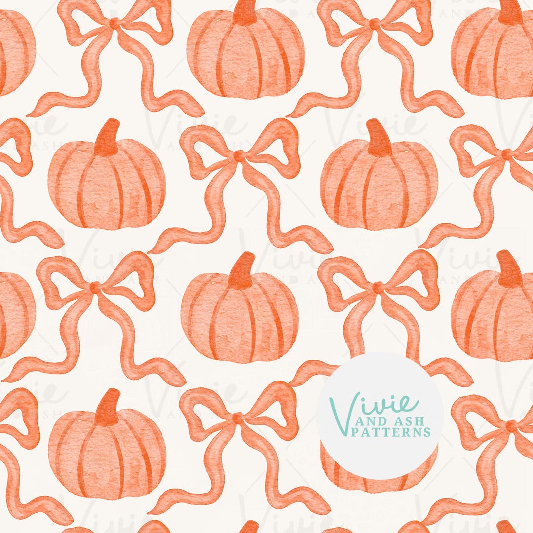 Orange Pumpkins and Bows Halloween Seamless Pattern by Vivieandash ...
