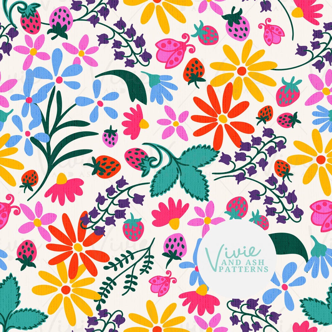 Bright Garden Floral Seamless Repeating Pattern, Colorful Floral ...