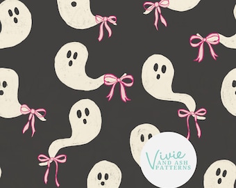Ghosts and Bows Halloween Seamless Pattern, Cute Ghost, Seamless Fall Repeat Pattern File, Halloween Repeating Pattern File Commercial