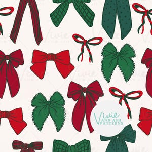 Christmas Bows Seamless pattern, Red and Green Seamless Repeat, Christmas Repeating Pattern for Commercial Use