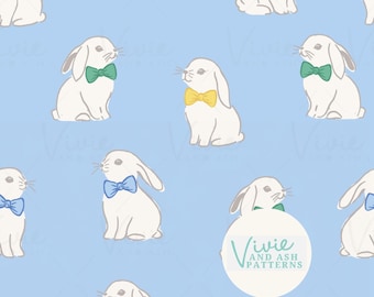 Easter Bunny Bowtie Seamless Pattern, Pastel Spring Fabric (Digital File)