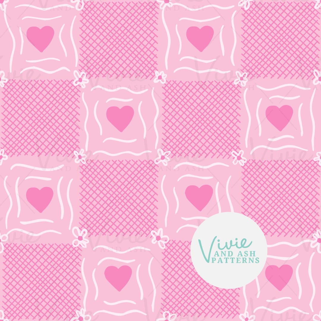 Pink Valentine Heart Checker Seamless Repeating Pattern, Pink Seamless ...