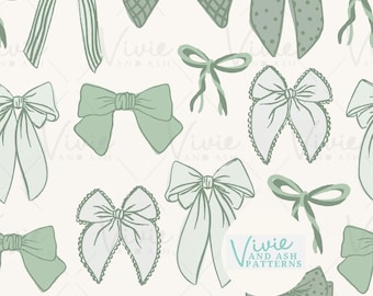 Green Bows Seamless Repeating Pattern, Bow Pattern File, Digital File for Commercial Use, Digital Paper