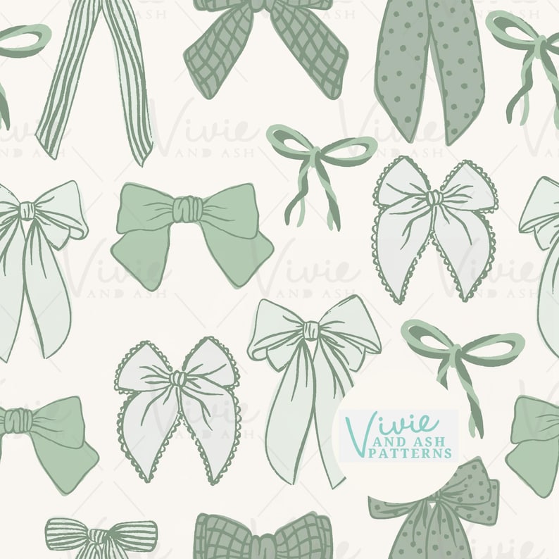 Green Bows Seamless Repeating Pattern, Bow Pattern File, Digital File ...