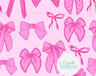 Pink Bows Seamless Pattern by VivieAndAsh: Commercial Use (Digital File)