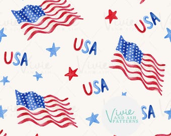 USA Flags Seamless Pattern, 4th of July Design by VivieAndAsh (Digital File)