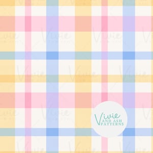 Puede incluir: Un patrón sin costuras con un diseño a cuadros en colores pastel, incluyendo amarillo, rosa, azul y verde. El patrón se repite en toda la imagen.
