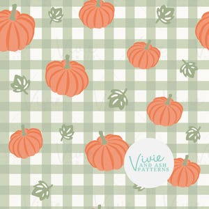 Automne citrouille orange et feuilles et motif transparent d'Halloween Vichy vert, citrouille d'Halloween sans couture, fichier de modèle pour usage commercial