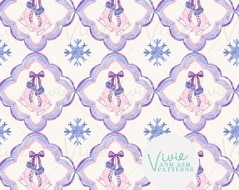 Ice Skates Christmas Pattern by VivieAndAsh, Purple Blue Winter Trellis (Digital Download)