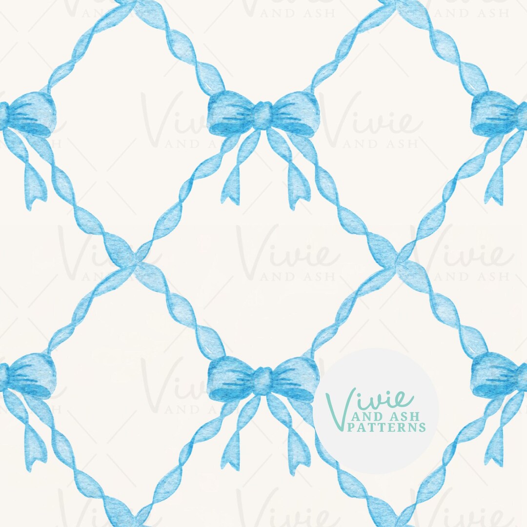Blue Watercolor Trellis Seamless Repeating Pattern, Blue Bow Pattern ...