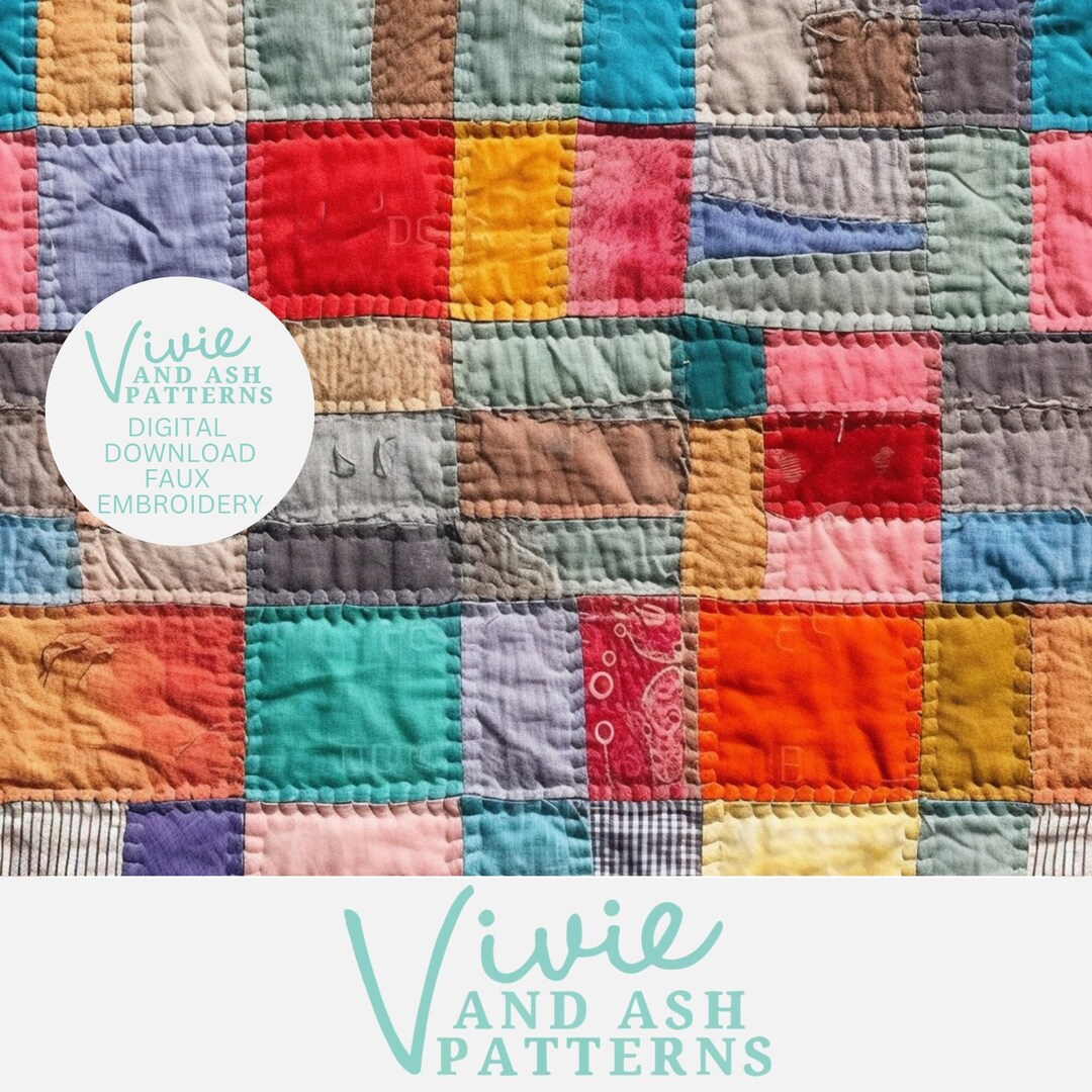 Colorful Faux Patchwork Quilt Embroidery Pattern Faux Quilt Etsy