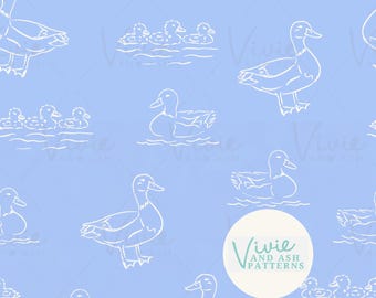 Blue Spring Ducks, Seamless Repeating Pattern, Easter Digital File for Commercial Use, Digital Paper