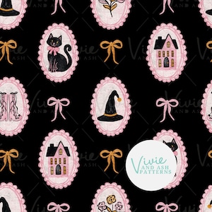 Joli modèle sans couture Halloween rose et noir, camée Halloween sans couture, fichier de modèle Halloween noeud pour usage commercial