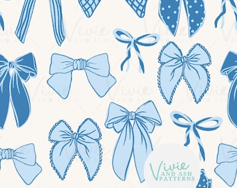 Blue Bows Seamless Pattern File by VivieAndAsh: Commercial Use (Digital File)