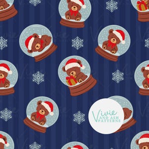 Christmas Santa Hat Teddy Bear Snowglobe Seamless pattern File