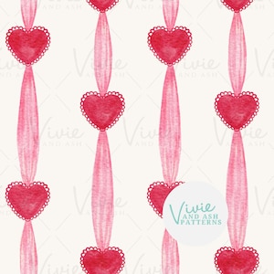 Pink and Red Valentine Ribbons and Hearts Seamless Repeating Pattern, Valentine Pattern File, Digital File for Commercial Use, Digital Paper
