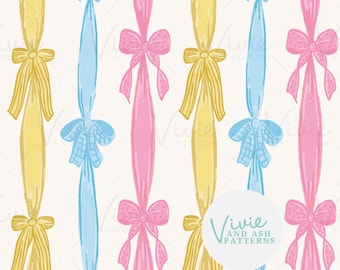 Pastel Bows Seamless Repeating Pattern, Pink and Blue Bow Pattern File, Easter Digital File for Commercial Use, Digital Paper