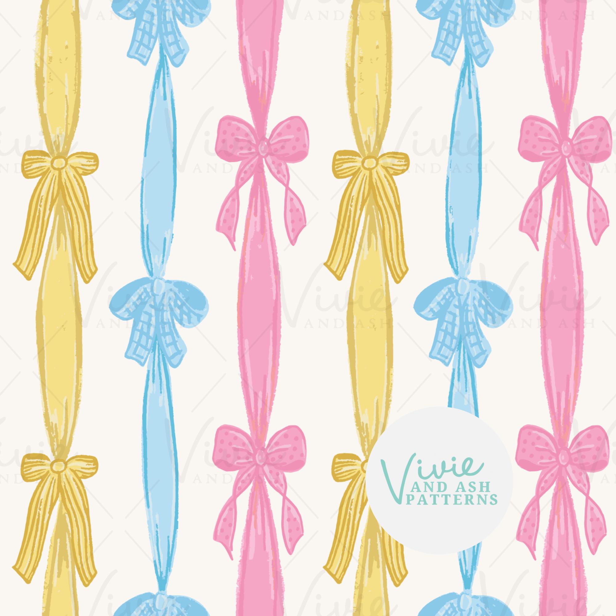 Pastel Bows Seamless Repeating Pattern, Pink and Blue Bow Pattern File ...