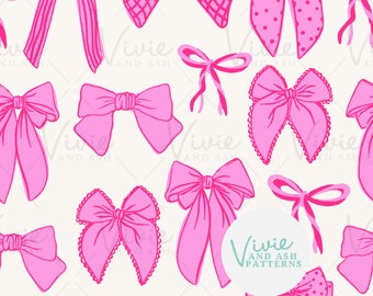 Bright Pink Bows Seamless Repeating Pattern, Pink Bow Pattern File, Digital File for Commercial Use, Digital Paper