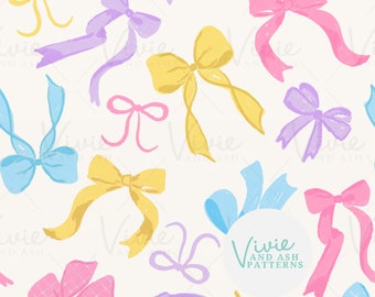 Pastel Bows Seamless Repeating Pattern, Pink and Blue Bow Pattern File, Easter Digital File for Commercial Use, Digital Paper