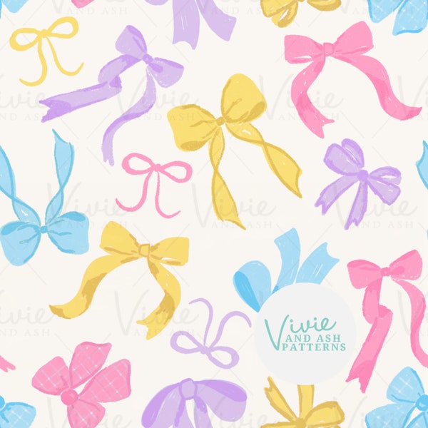 Pastel Bows Seamless Repeating Pattern, Pink and Blue Bow Pattern File, Easter Digital File for Commercial Use, Digital Paper