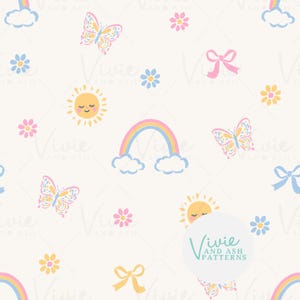 Spring Rainbows and Butterflies Seamless Pattern File by VivieAndAsh  (JPEG Digital Download)