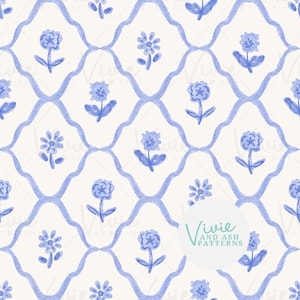 Carrelage floral bleu et blanc sans couture, motif floral bleu transparent, fichier numérique à usage commercial
