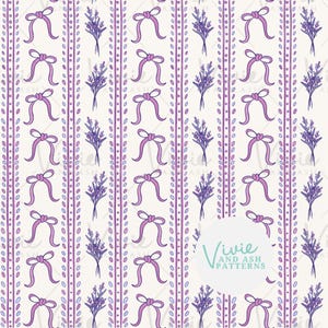 Lavande et noeuds floraux sans couture à rayures verticales, motif répétitif violet, fichier numérique pour usage commercial