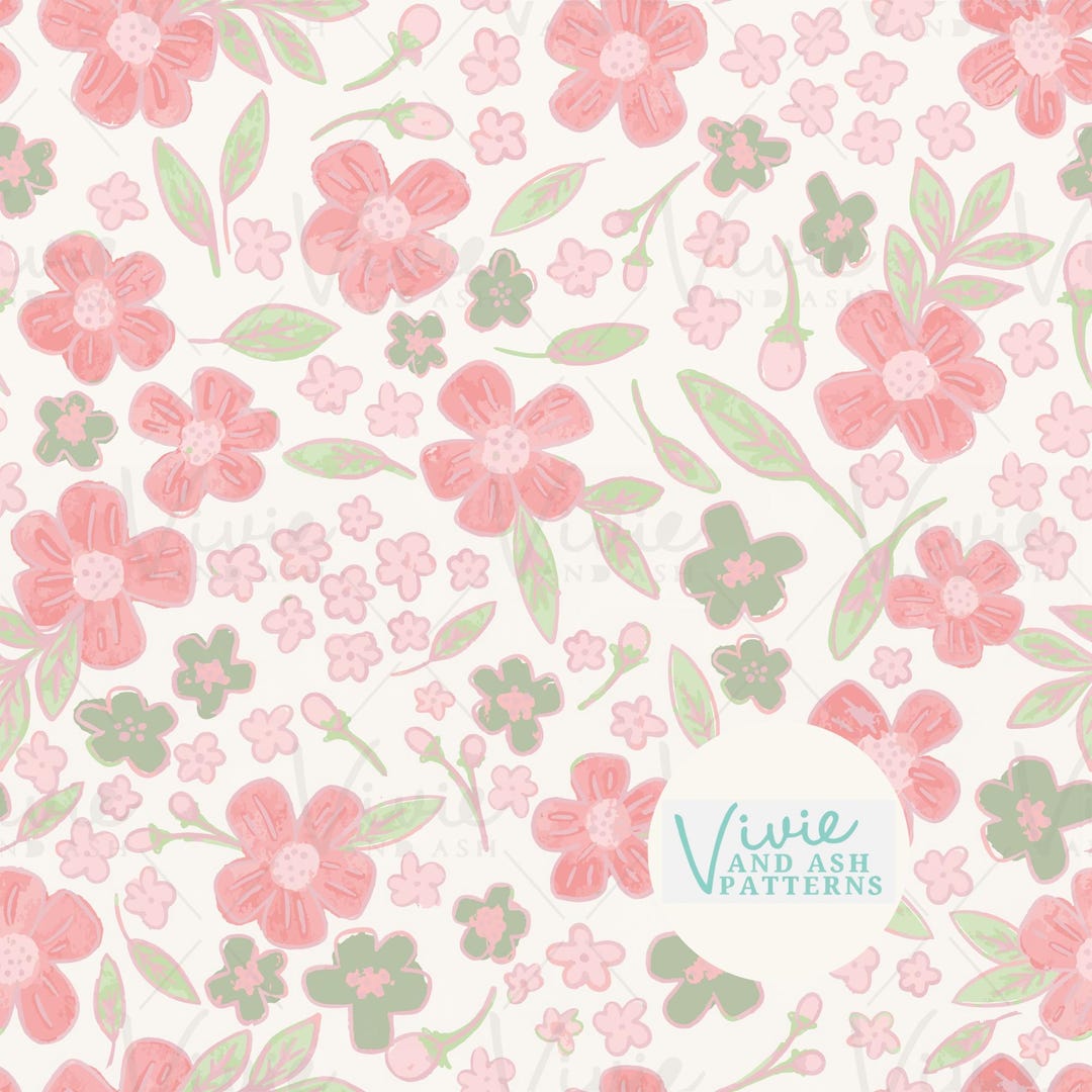 Peach Pink Floral Seamless Pattern by Vivieandash: Spring Greenery ...