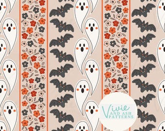 Taupe and Rust Halloween Ghost Floral, Halloween Bat Seamless Pattern, Ghost Seamless, Pattern File  for Commercial Use