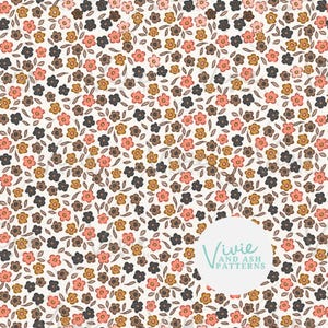 Padrão floral Ditsy, padrão floral de outono sem emendas, arquivo de padrão floral marrom e preto para uso comercial