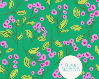 Pink and Green Floral Seamless Pattern by VivieAndAsh Spring Design (Digital File)