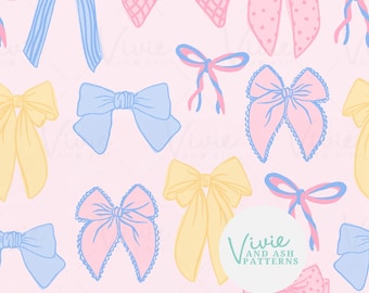 Spring Pastel Bows Seamless Pattern by VivieAndAsh: Easter Fabric Design (Digital File)