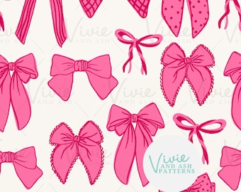 Pink and Red Bows Seamless Repeating Pattern, Blue Bow Pattern File, Digital File for Commercial Use, Digital Paper