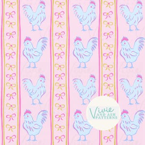 Pink and Blue Chicken Stripe Seamless Repeating Pattern, Pink and Blue Pattern File, Spring Digital File for Commercial Use, Digital Paper