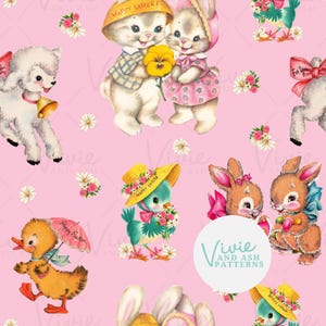 Rosa Vintage Ostern nahtlose Muster-Datei, niedliche Osterhasen, Retro Ostern nahtlose Muster-Datei, süße Tier Valentinstag Muster