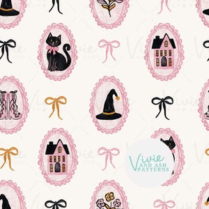 Joli modèle sans couture Halloween rose et noir, camée Halloween sans couture, fichier de modèle Halloween noeud pour usage commercial