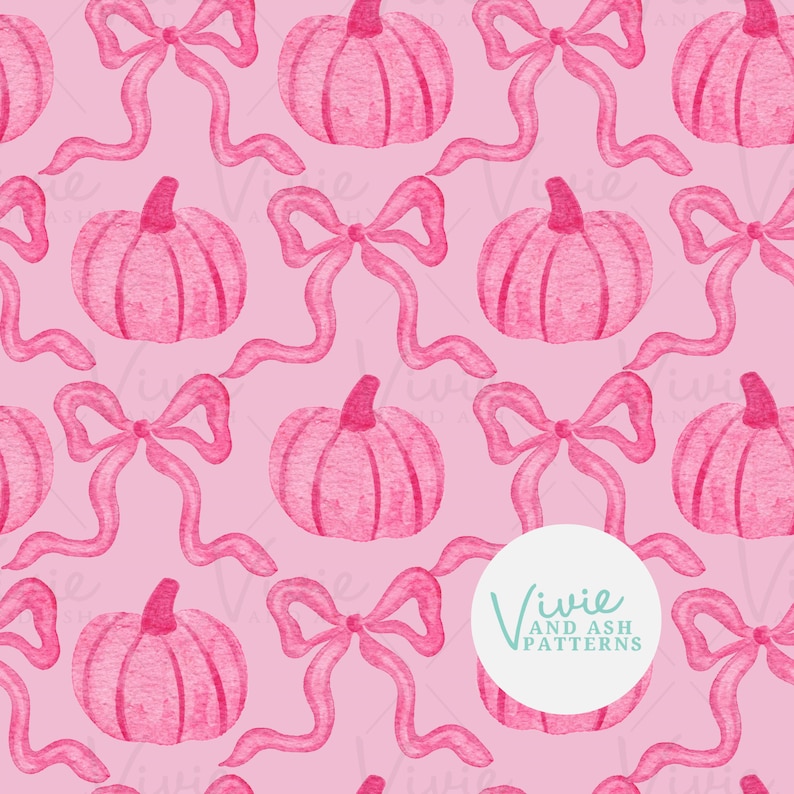 Pink Pumpkins and Bows Halloween Seamless Pattern by Vivieandash ...