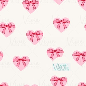 Pink and Red Bow Wrapped Hearts Seamless Repeating Pattern, Valentine Pattern File, Digital File for Commercial Use, Digital Paper