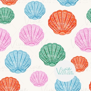 Aquarell Muschelmuster, Sommer Musterdesign, Rosa und Blaue Musterdatei, Digitale Datei für kommerzielle Nutzung