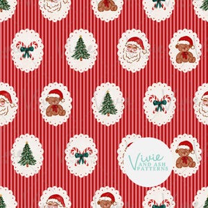 Rot und Grün Cameo Weihnachten Nahtlose Muster, Rentier, Lebkuchen, Bögen, Zuckerstange, Teddybären, Nahtlos wiederholen kommerzielle Nutzung
