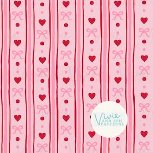 Pink Valentine Heart Bow Stripe Seamless Repeating Pattern, Pink and Red Pattern File, Digital File for Commercial Use, Digital Paper